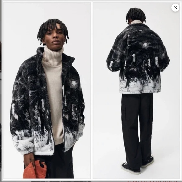 RARE Zara Horse Printed Faux Shearling Fleece Jacket - Picture 2 of 6
